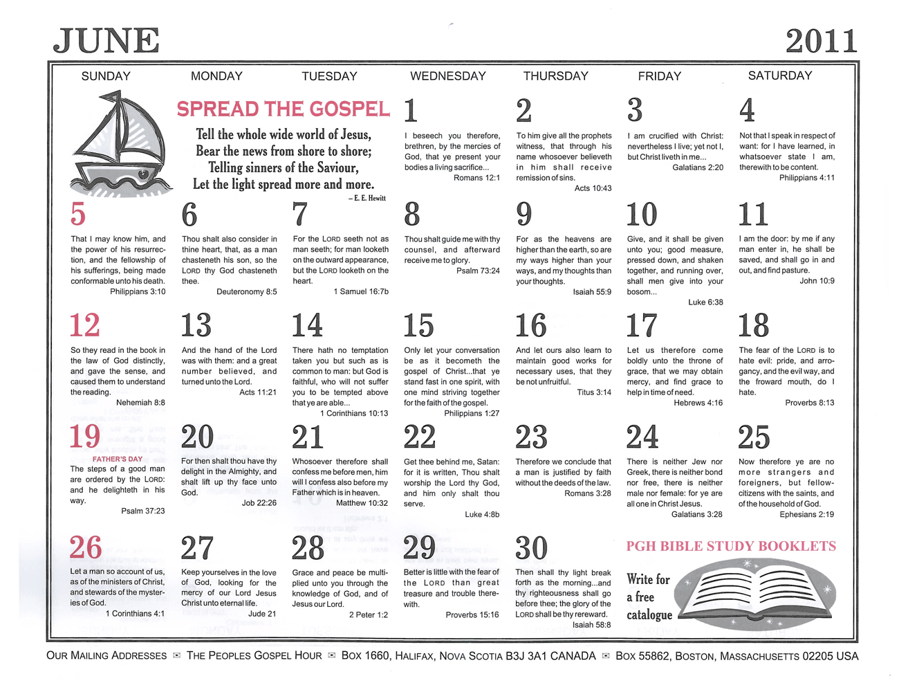 June: 2011 The Peoples Gospel Hour Calendar