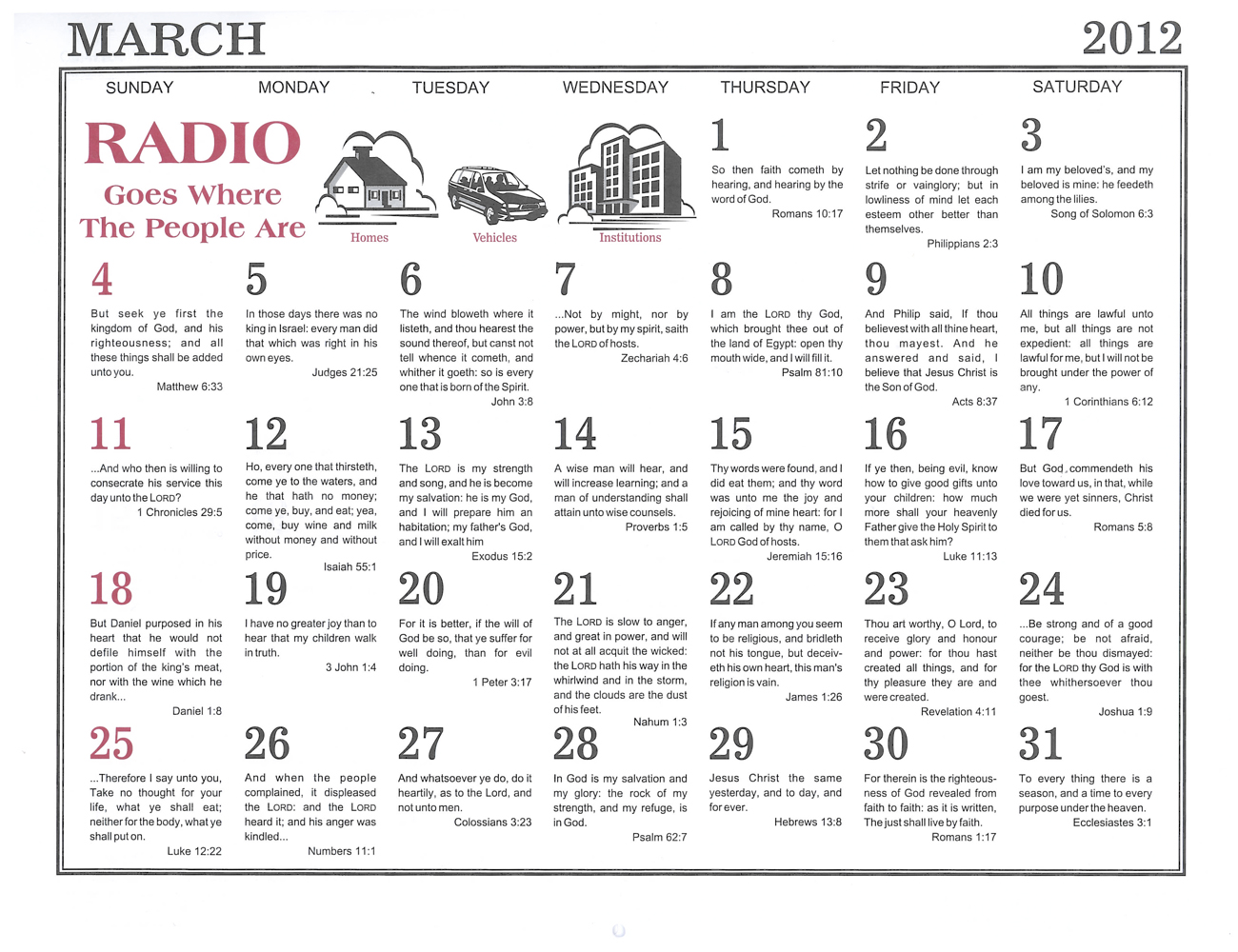 March: 2012 The Peoples Gospel Hour Calendar