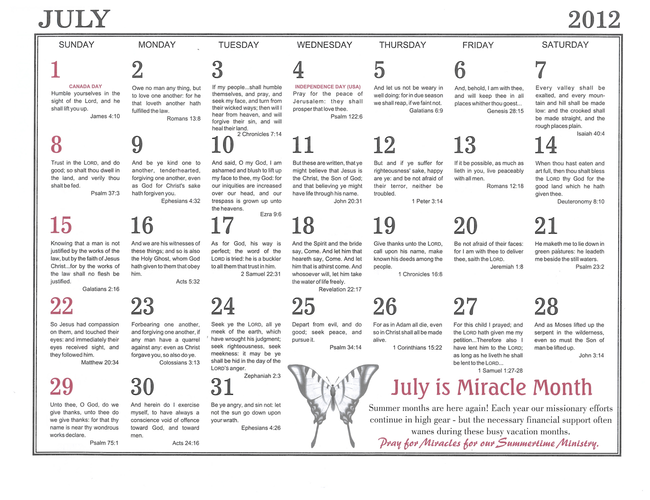July: 2012 The Peoples Gospel Hour Calendar