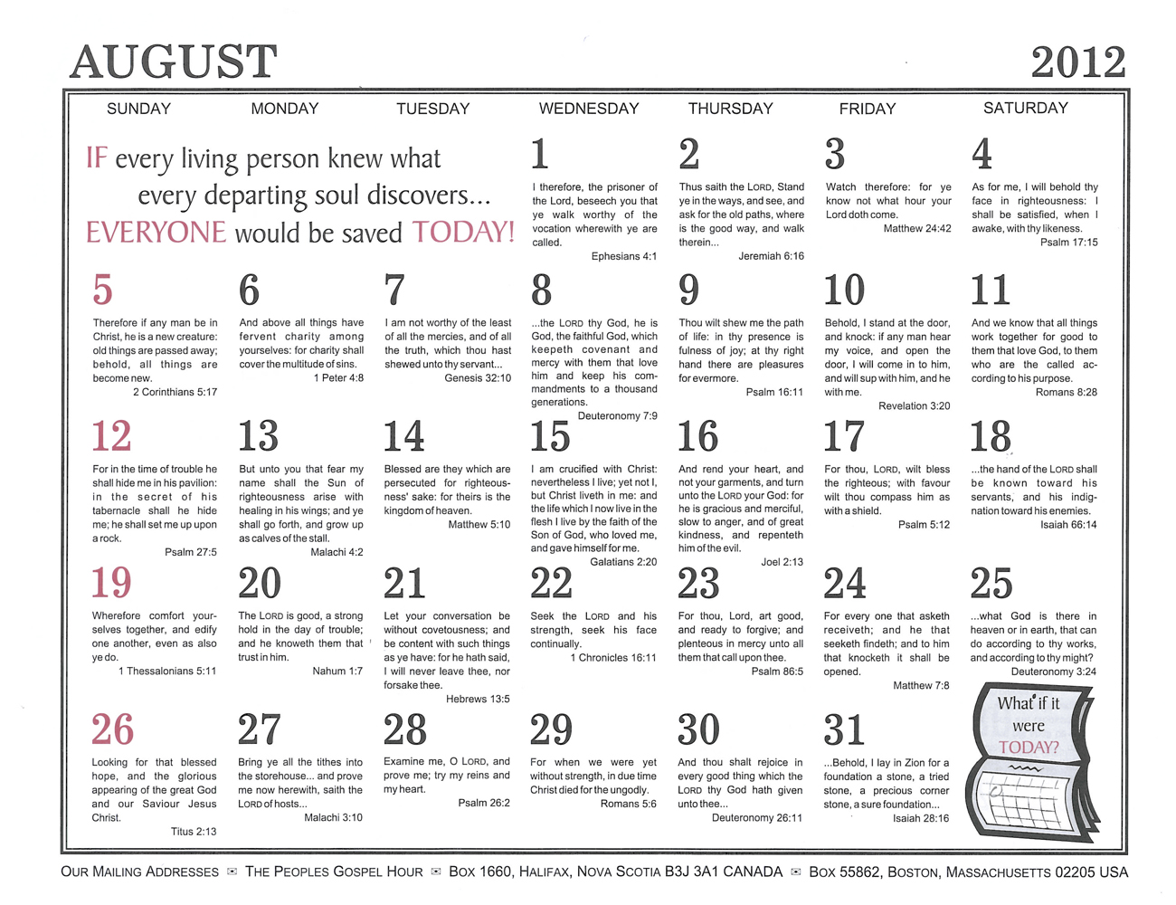 August: 2012 The Peoples Gospel Hour Calendar