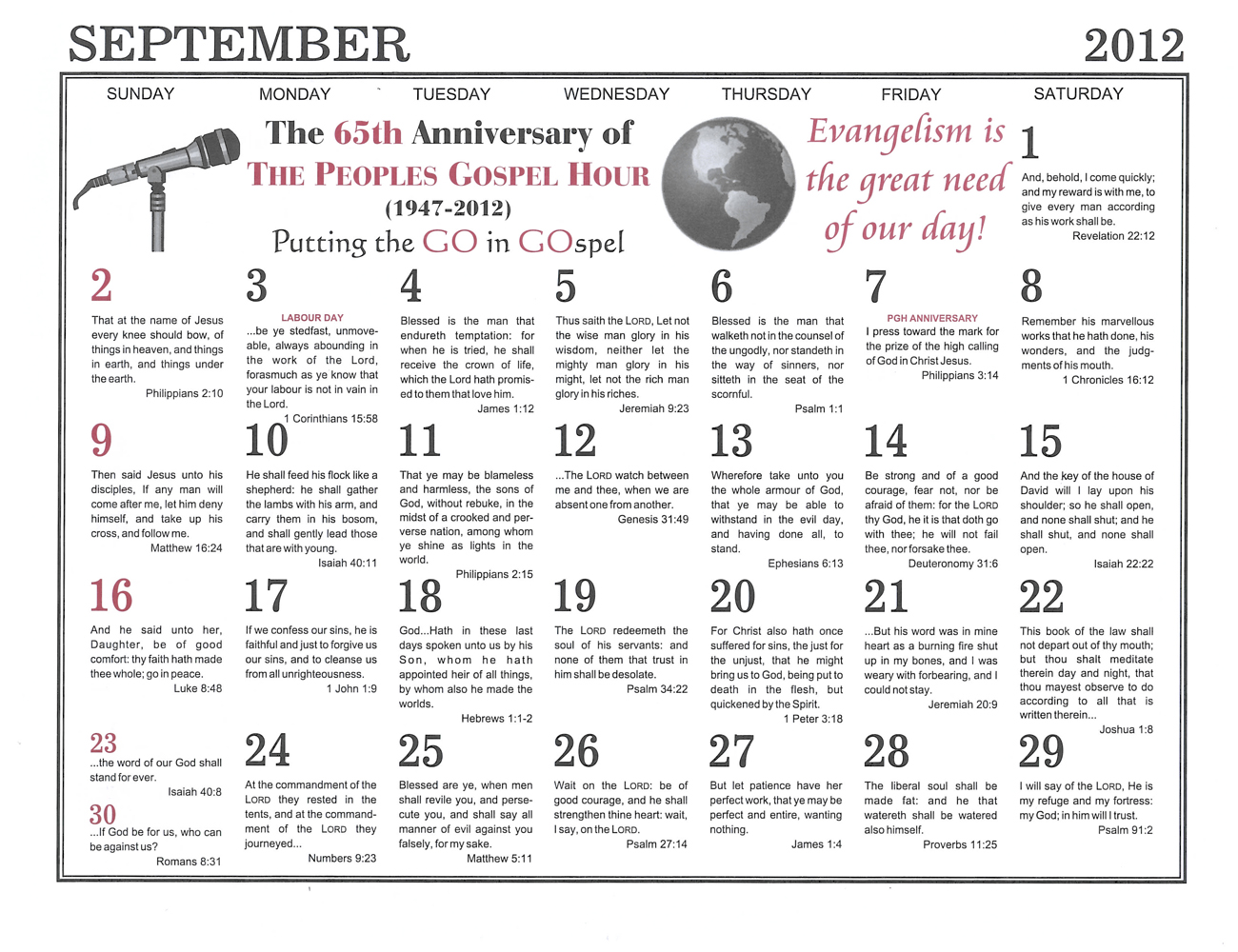 September: 2012 The Peoples Gospel Hour Calendar