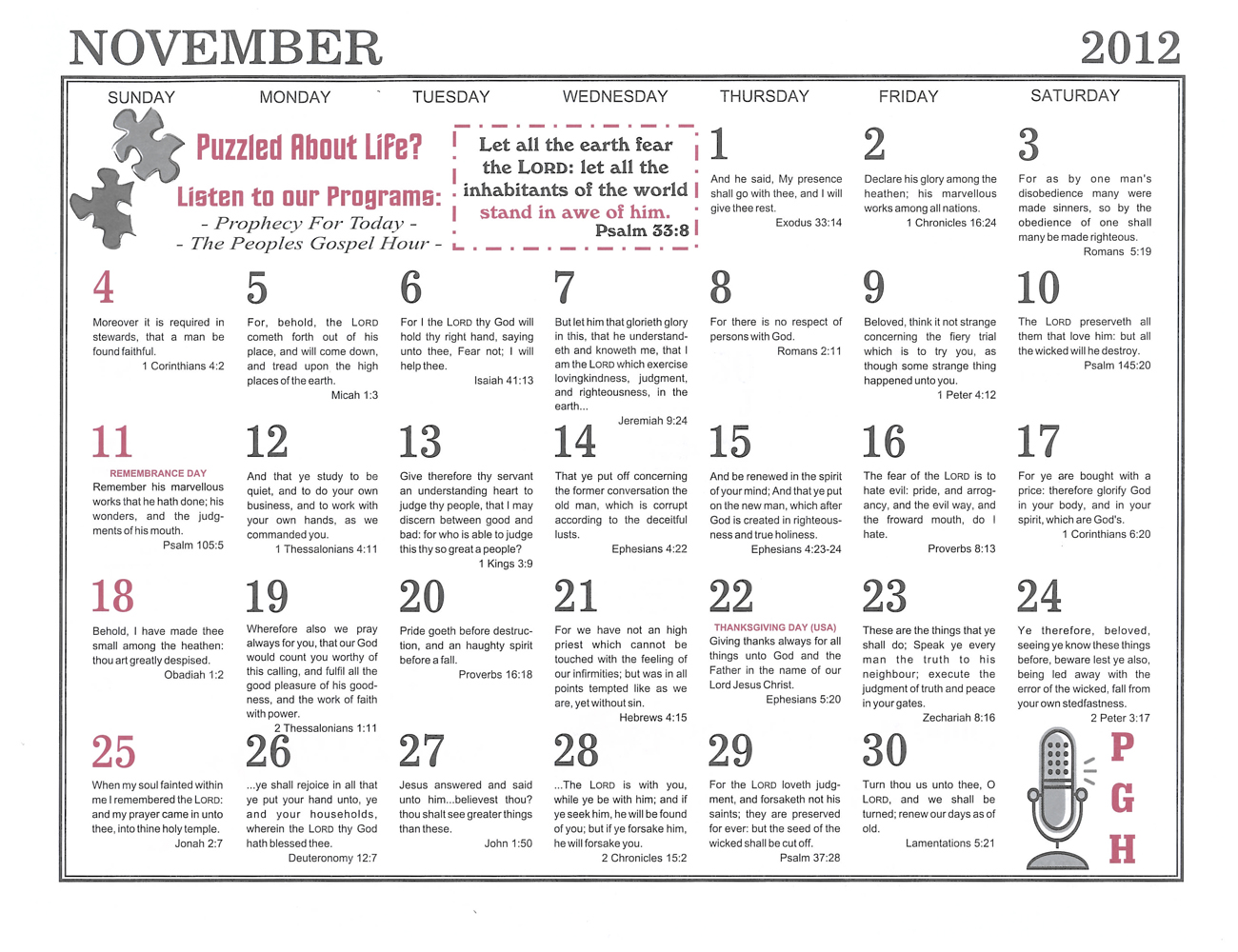 November: 2012 The Peoples Gospel Hour Calendar