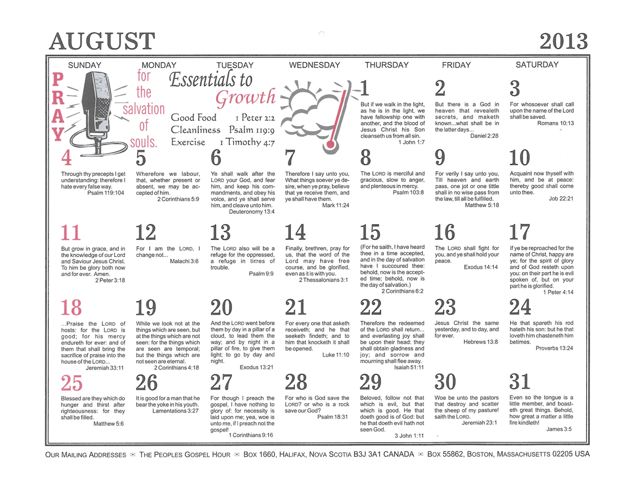 August: 2013 The Peoples Gospel Hour Calendar