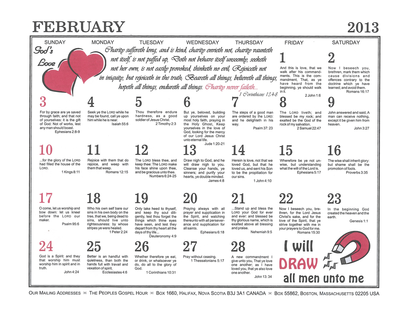 February: 2013 The Peoples Gospel Hour Calendar