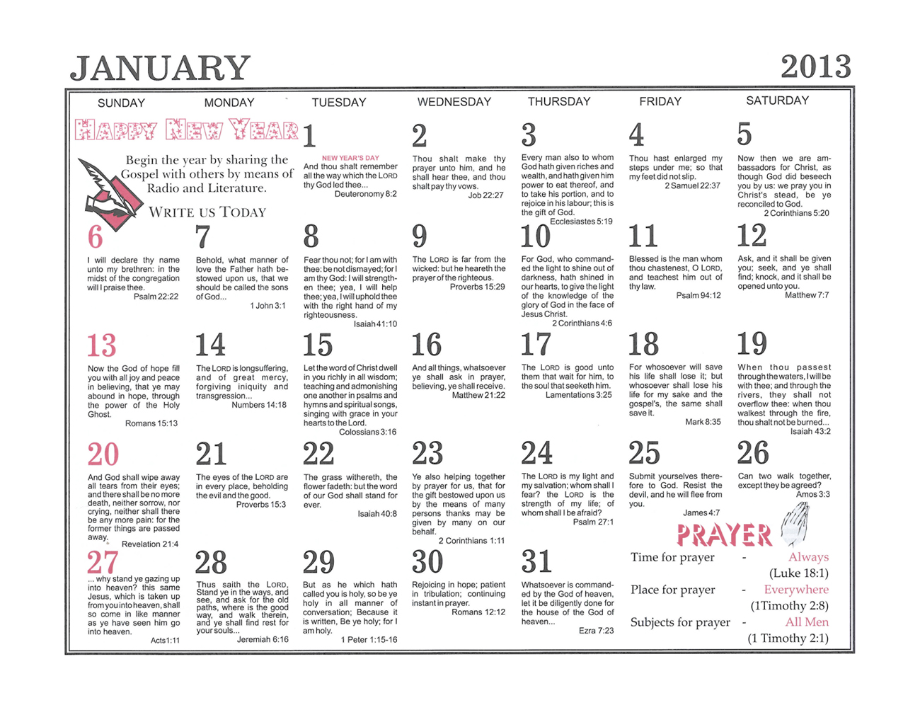 January: 2013 The Peoples Gospel Hour Calendar