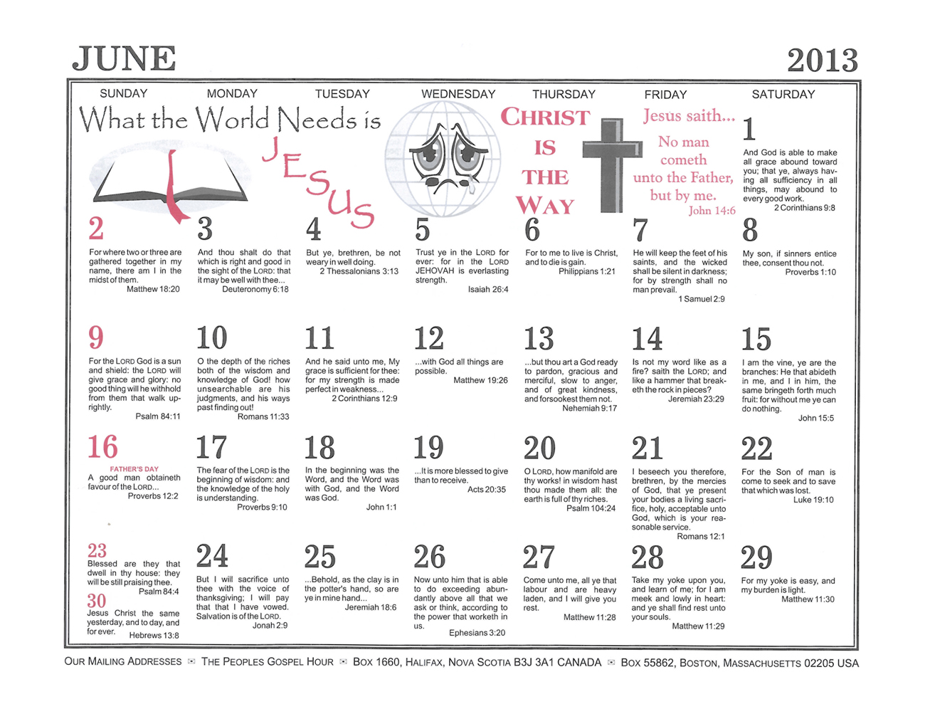 June: 2013 The Peoples Gospel Hour Calendar