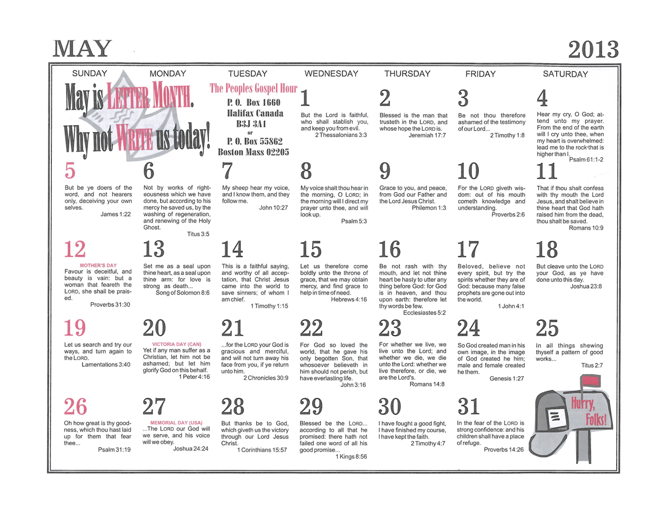 May: 2013 The Peoples Gospel Hour Calendar