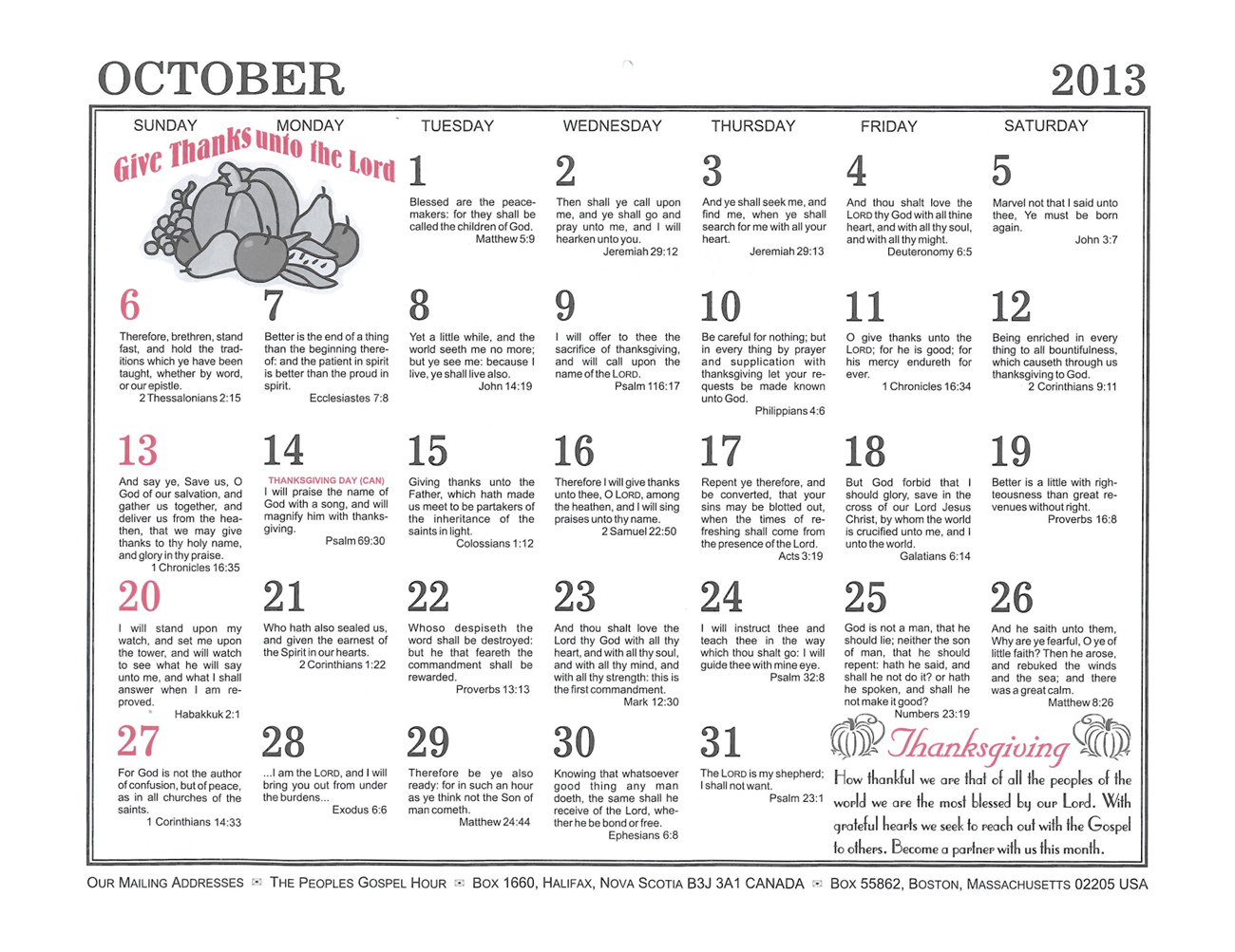 October: 2013 The Peoples Gospel Hour Calendar