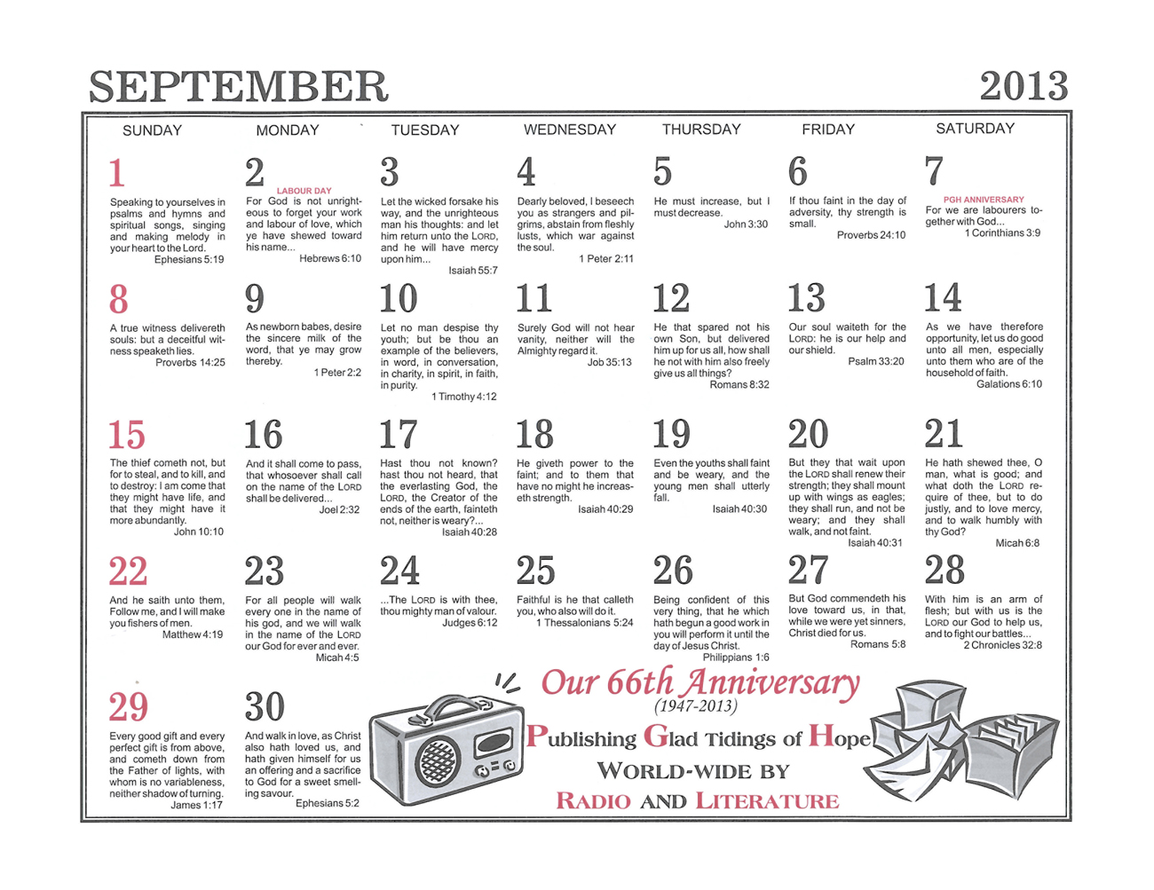 September: 2013 The Peoples Gospel Hour Calendar