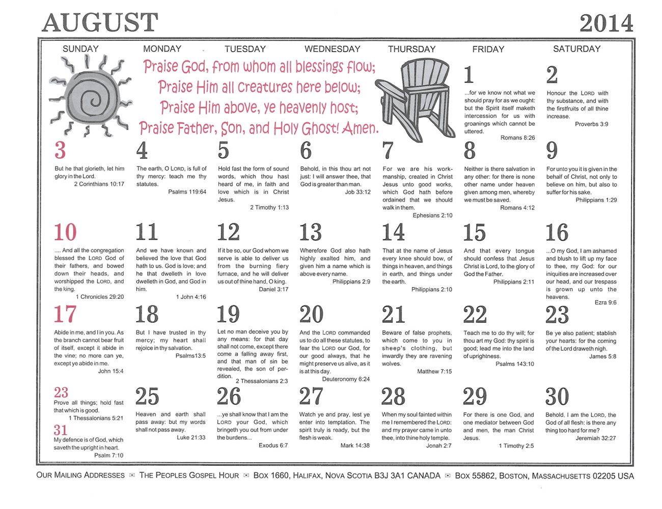 August: 2014 The Peoples Gospel Hour Calendar