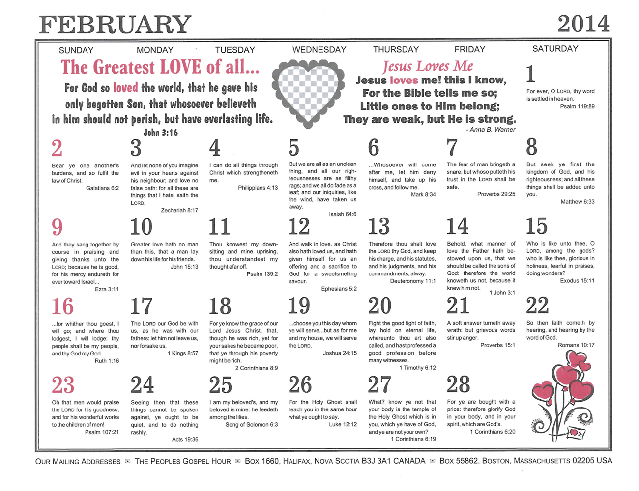 February: 2014 The Peoples Gospel Hour Calendar