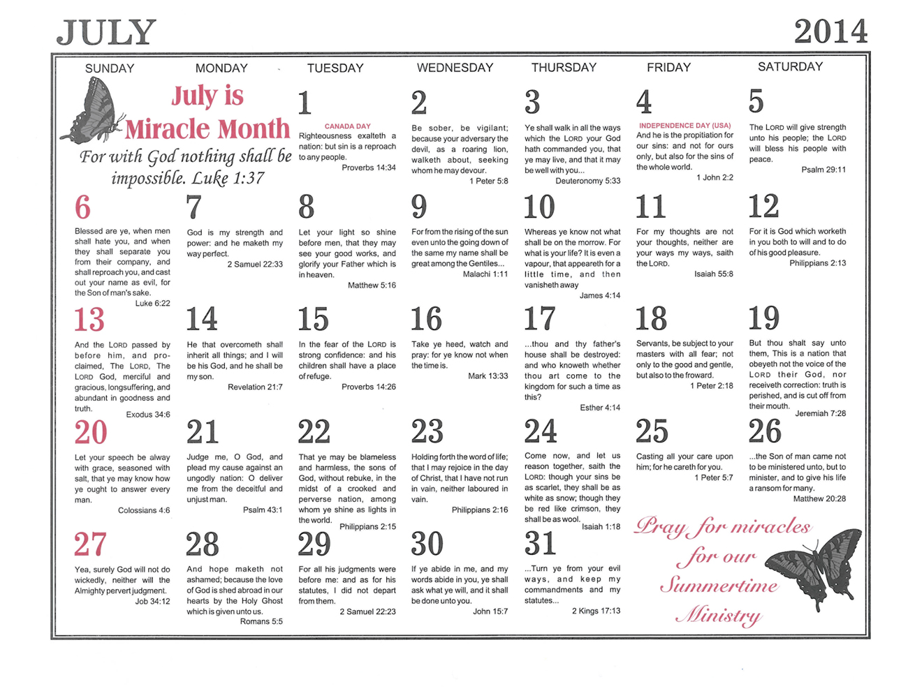 July: 2014 The Peoples Gospel Hour Calendar