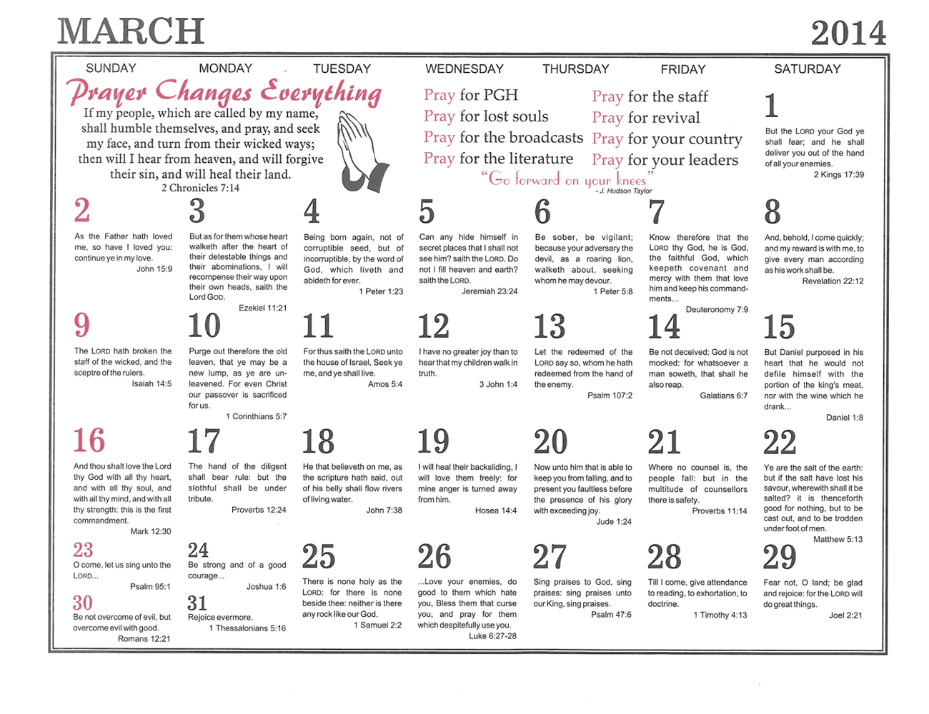 March: 2014 The Peoples Gospel Hour Calendar