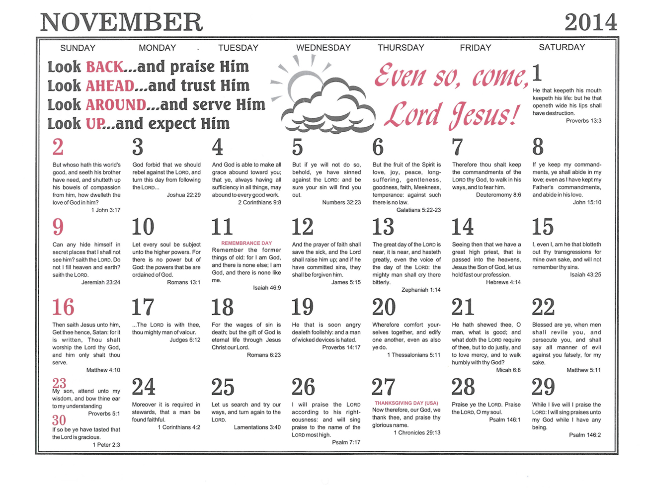 November: 2014 The Peoples Gospel Hour Calendar