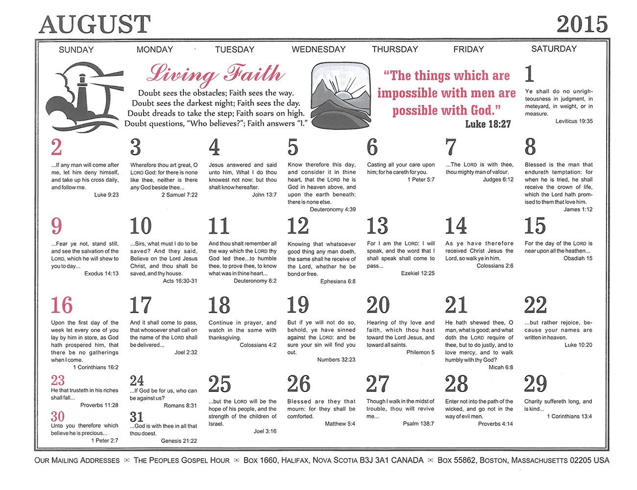 August: 2015 The Peoples Gospel Hour Calendar