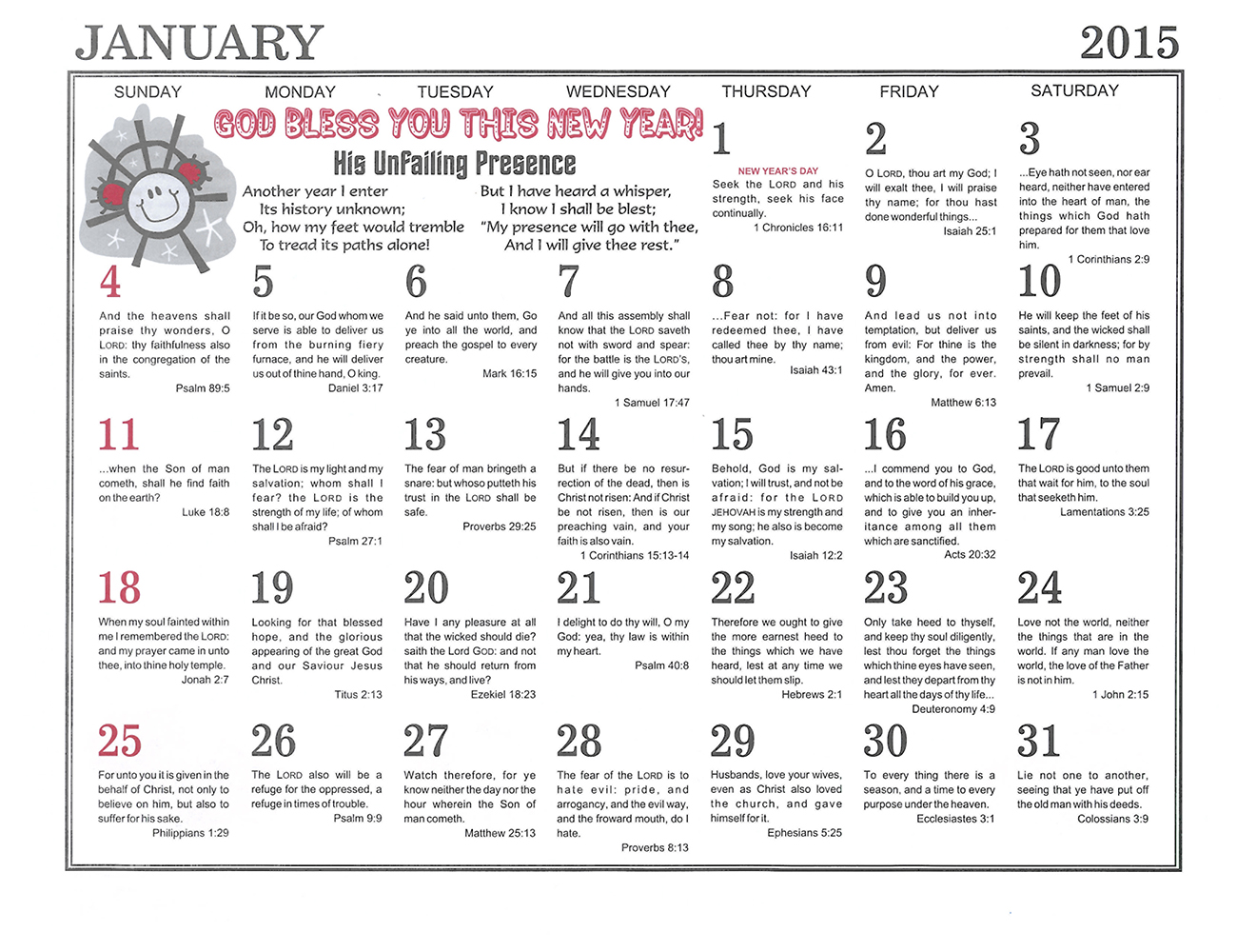January: 2015 The Peoples Gospel Hour Calendar
