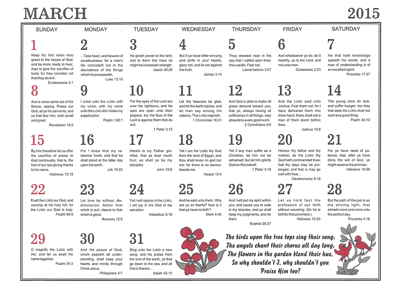 March: 2015 The Peoples Gospel Hour Calendar