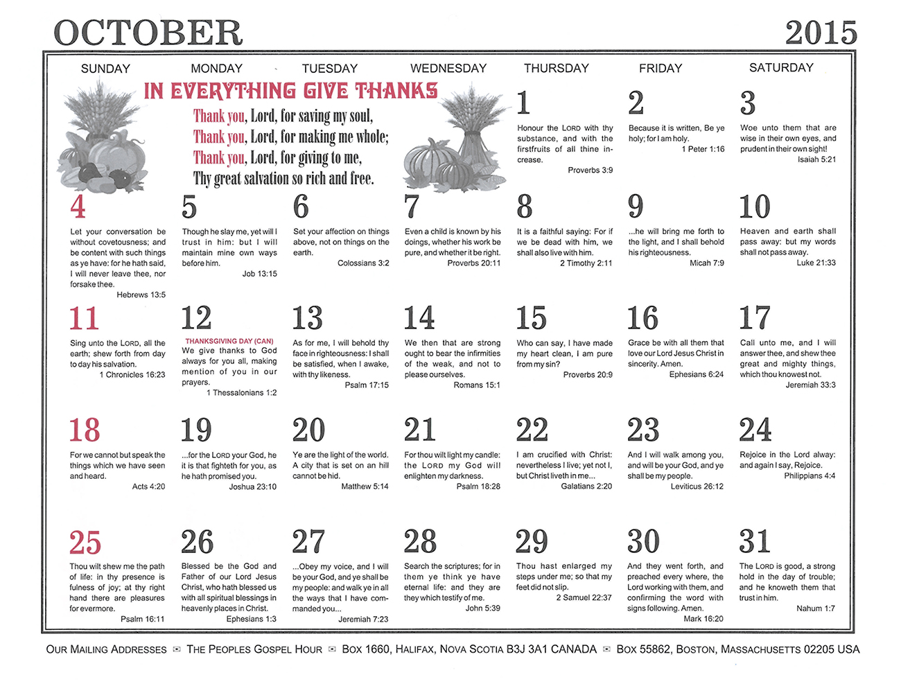October: 2015 The Peoples Gospel Hour Calendar