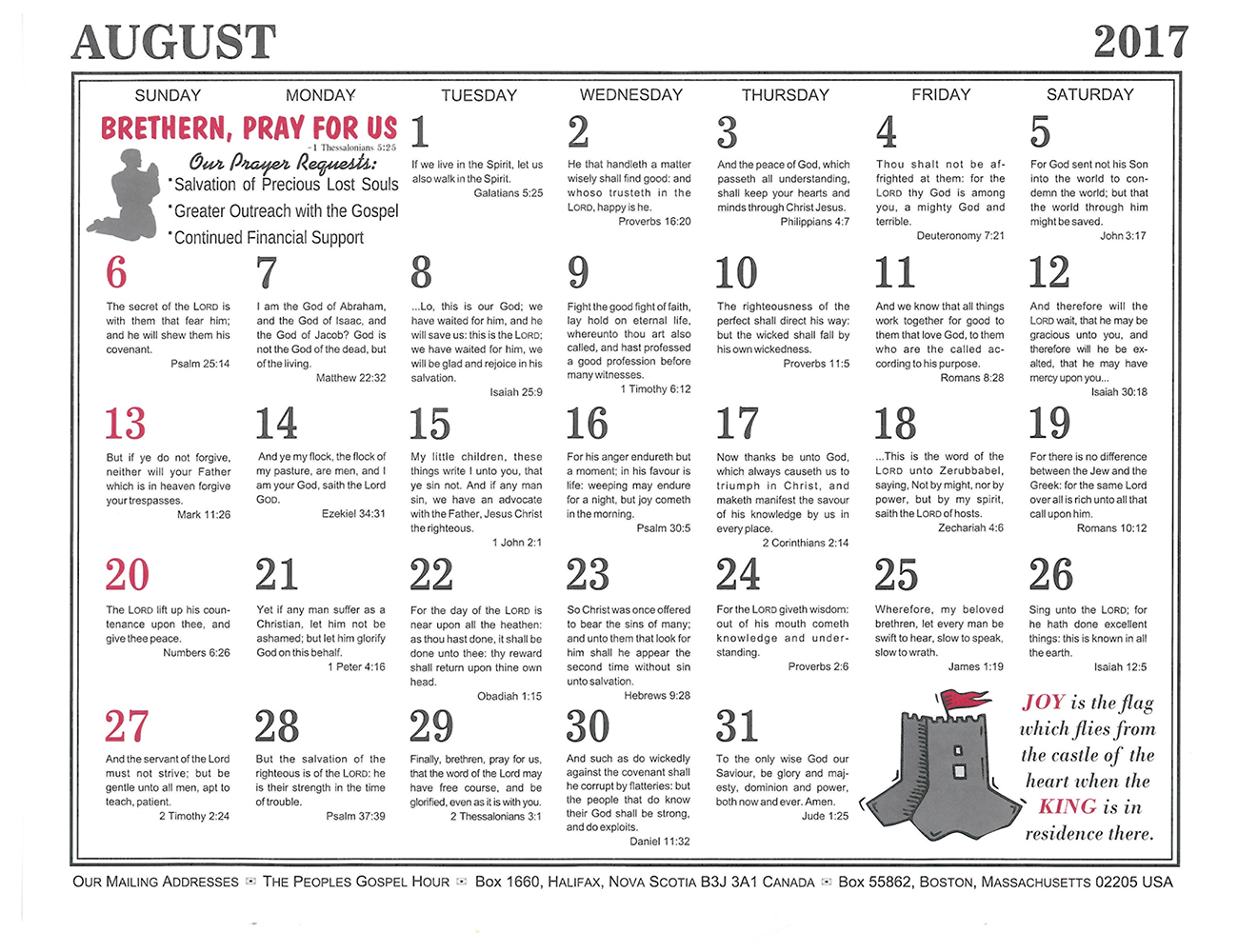 August: 2016 The Peoples Gospel Hour Calendar