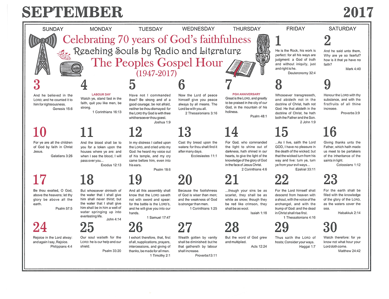 September: 2016 The Peoples Gospel Hour Calendar