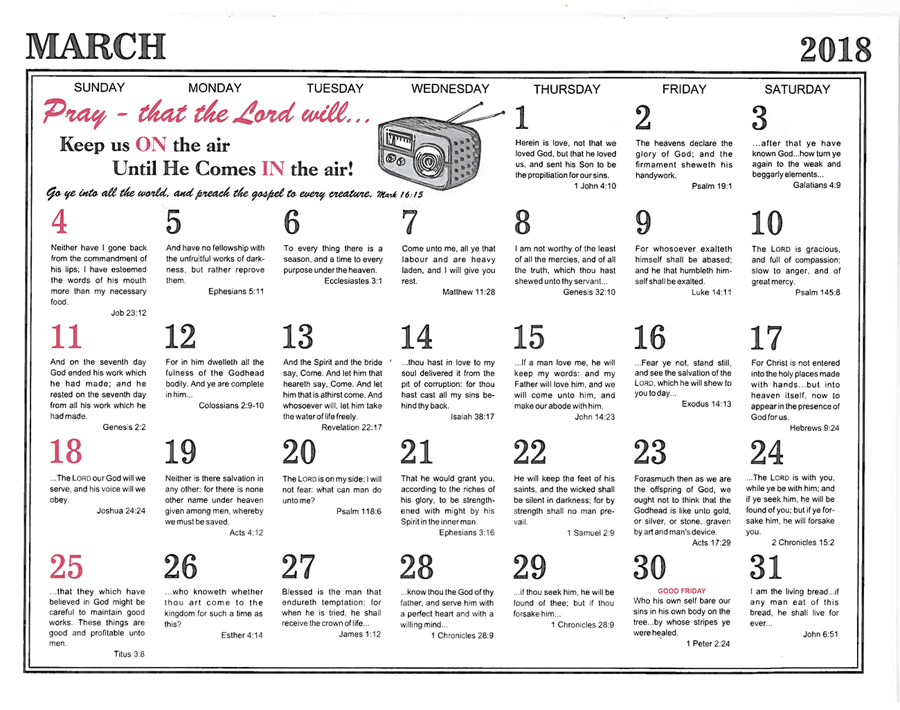 March: 2018 The Peoples Gospel Hour Calendar