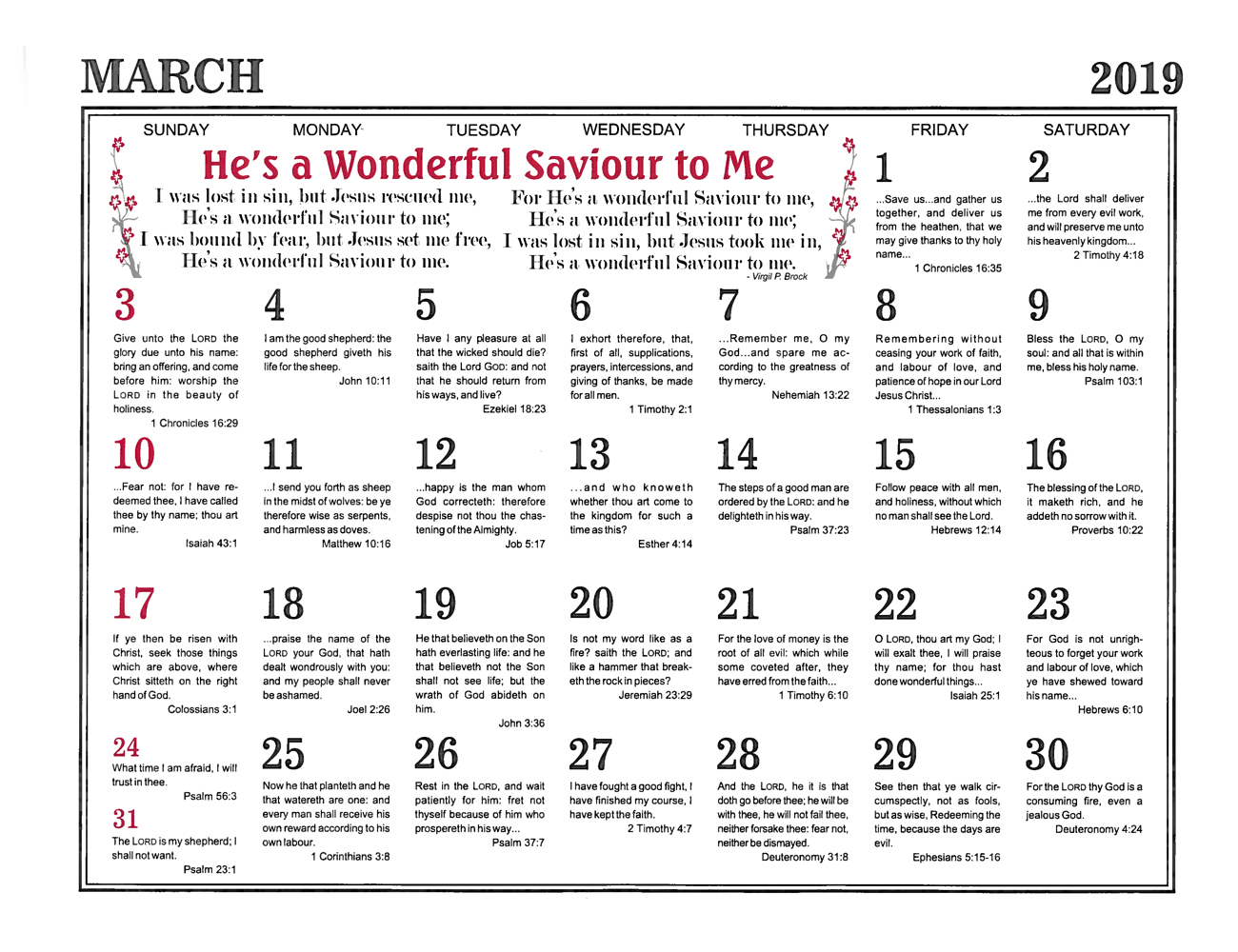 March: 2019 The Peoples Gospel Hour Calendar
