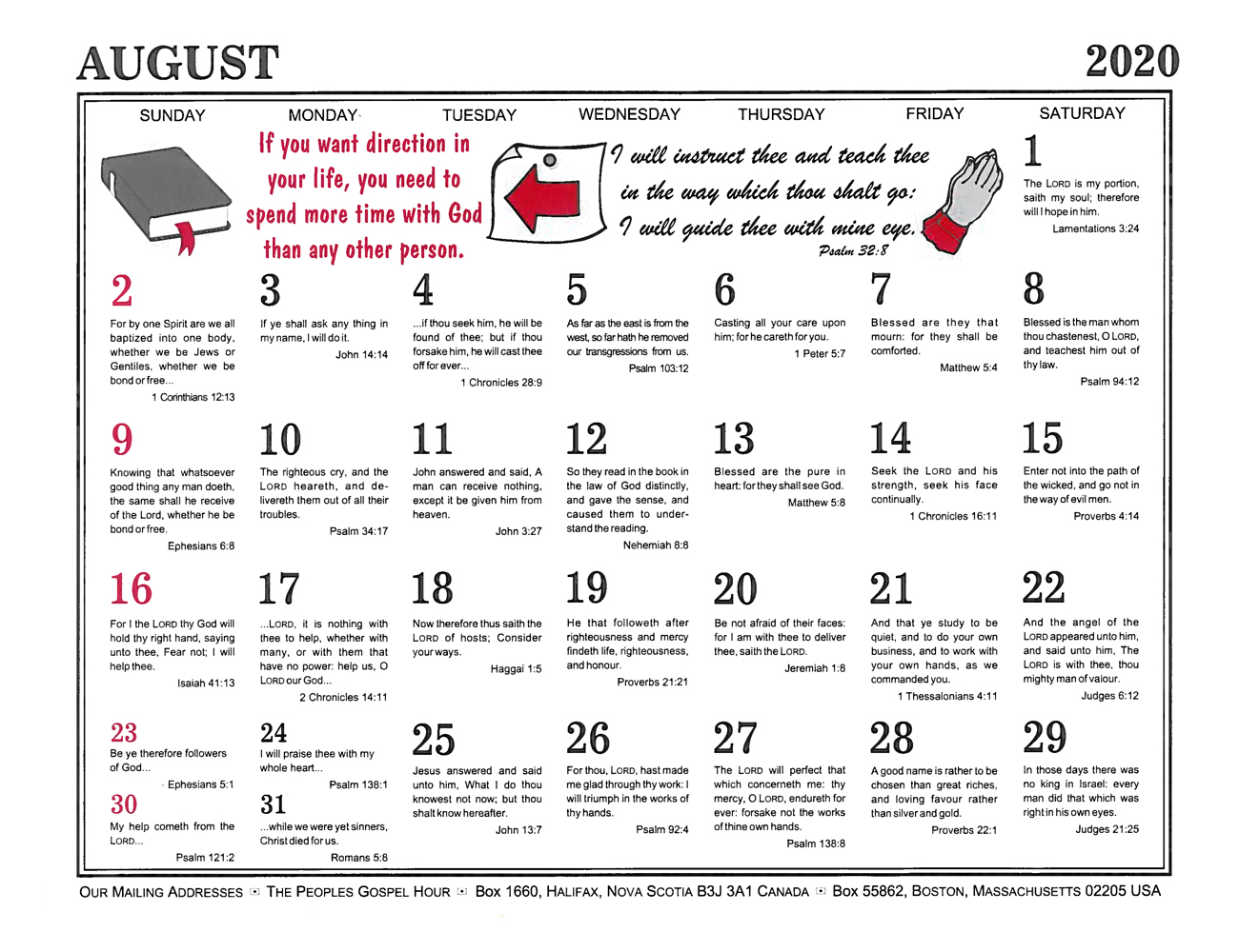 August: 2020 The Peoples Gospel Hour Calendar