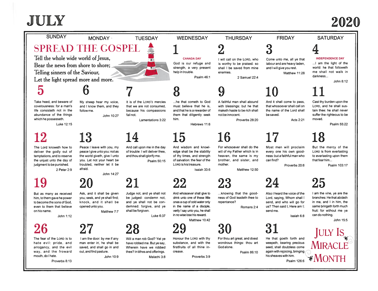 July: 2020 The Peoples Gospel Hour Calendar