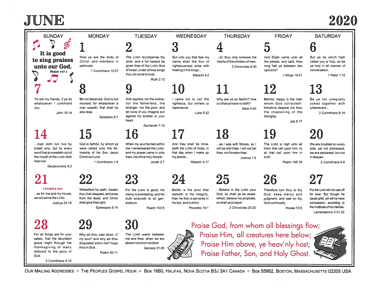 June: 2020 The Peoples Gospel Hour Calendar