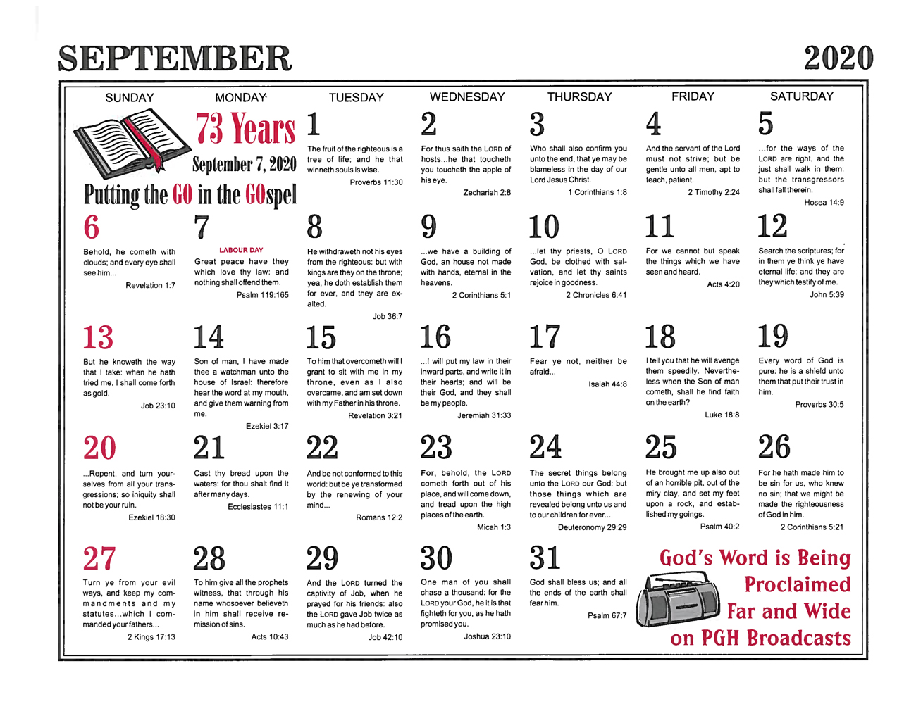 September: 2020 The Peoples Gospel Hour Calendar