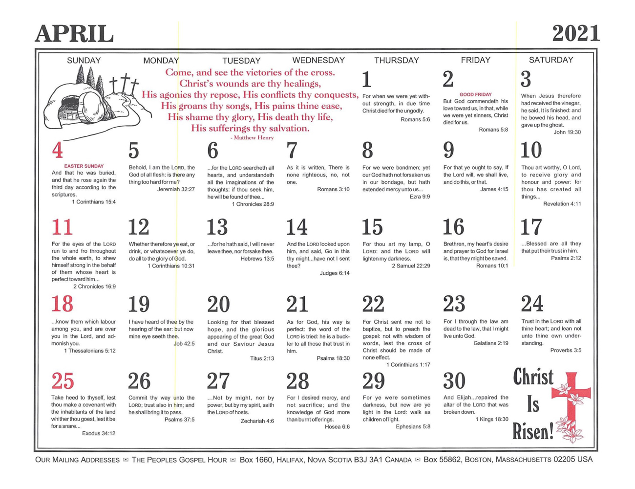 April: 2021 The Peoples Gospel Hour Calendar