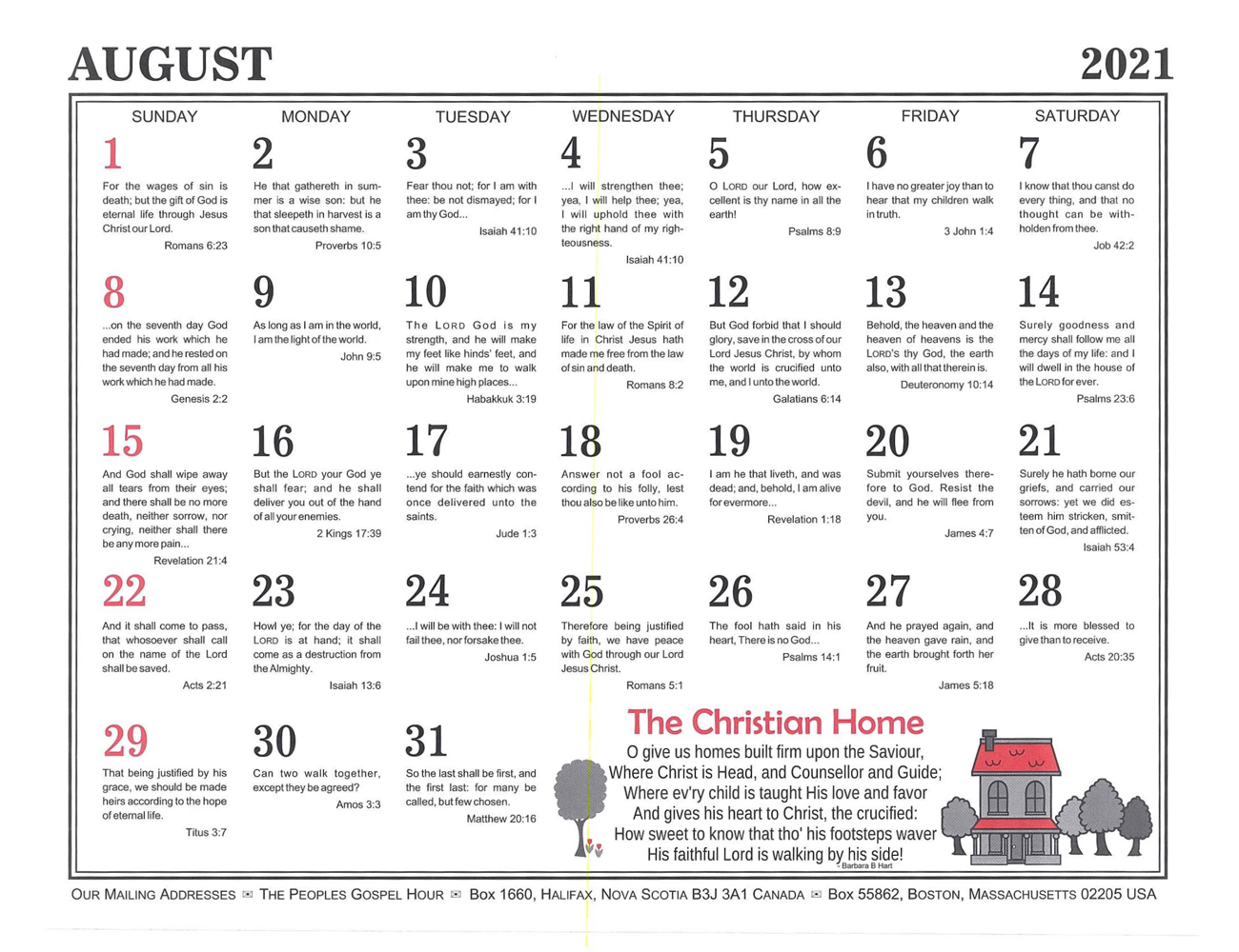 August: 2021 The Peoples Gospel Hour Calendar