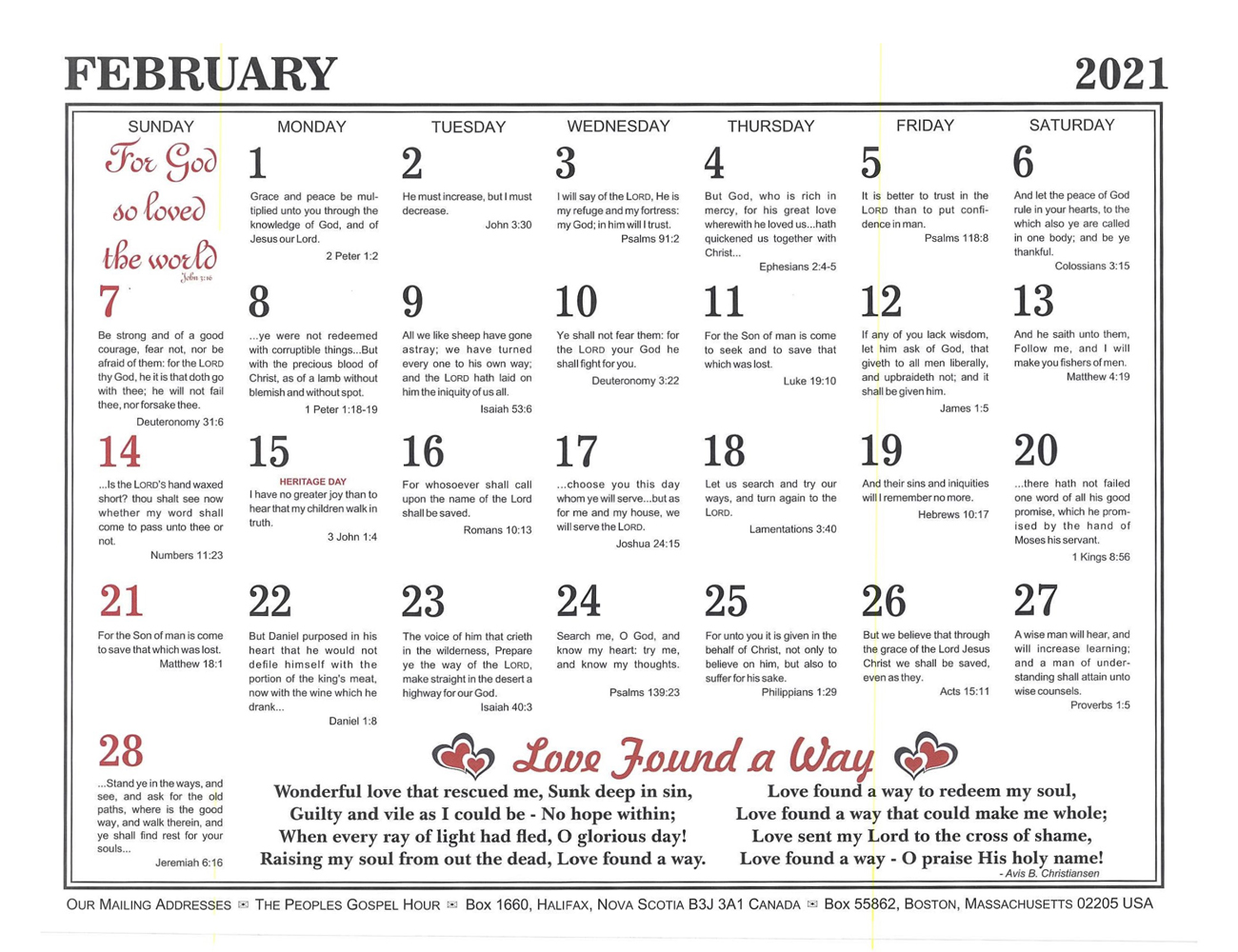February: 2021 The Peoples Gospel Hour Calendar
