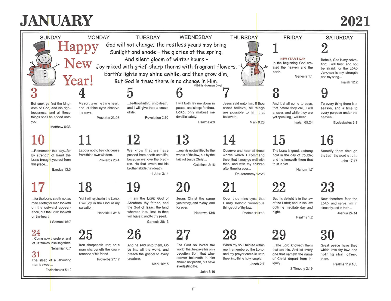 January: 2021 The Peoples Gospel Hour Calendar