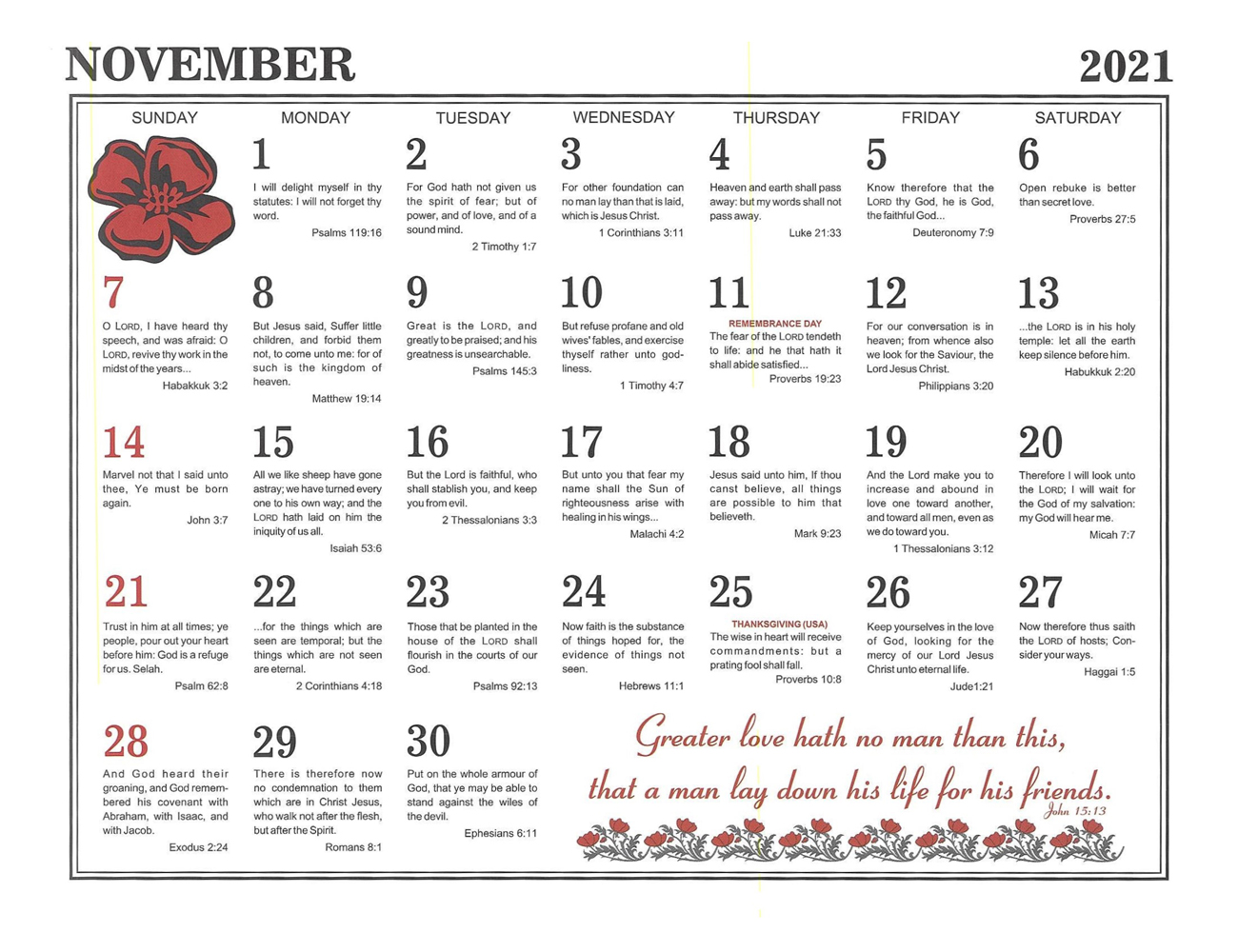 November: 2021 The Peoples Gospel Hour Calendar