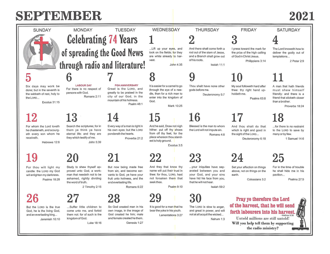 September: 2021 The Peoples Gospel Hour Calendar