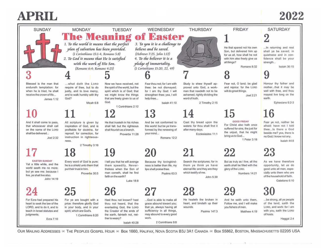 April: 2022 The Peoples Gospel Hour Calendar