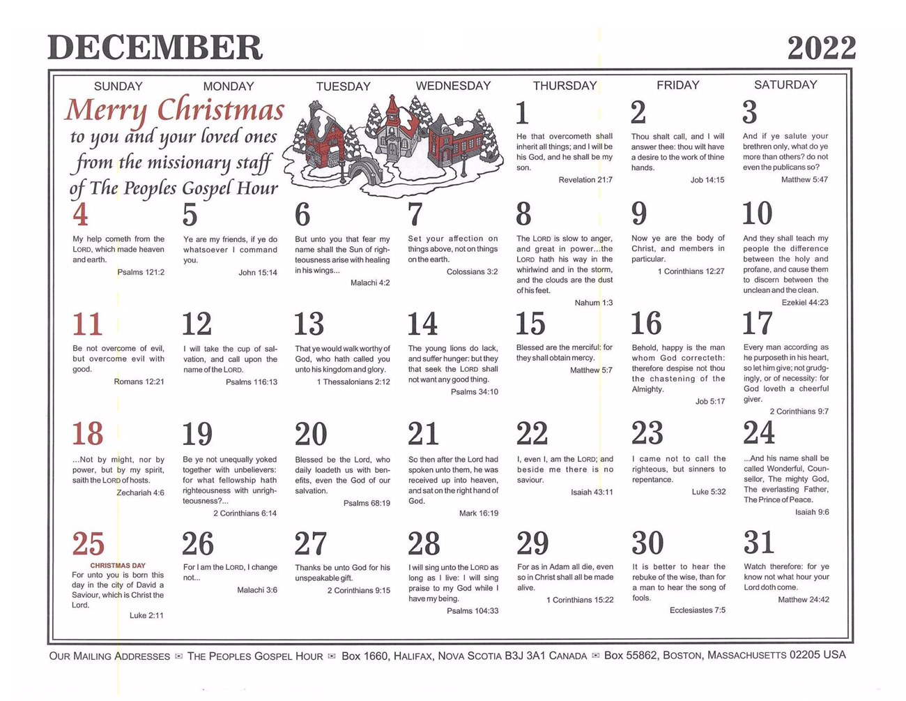 December: 2022 The Peoples Gospel Hour Calendar