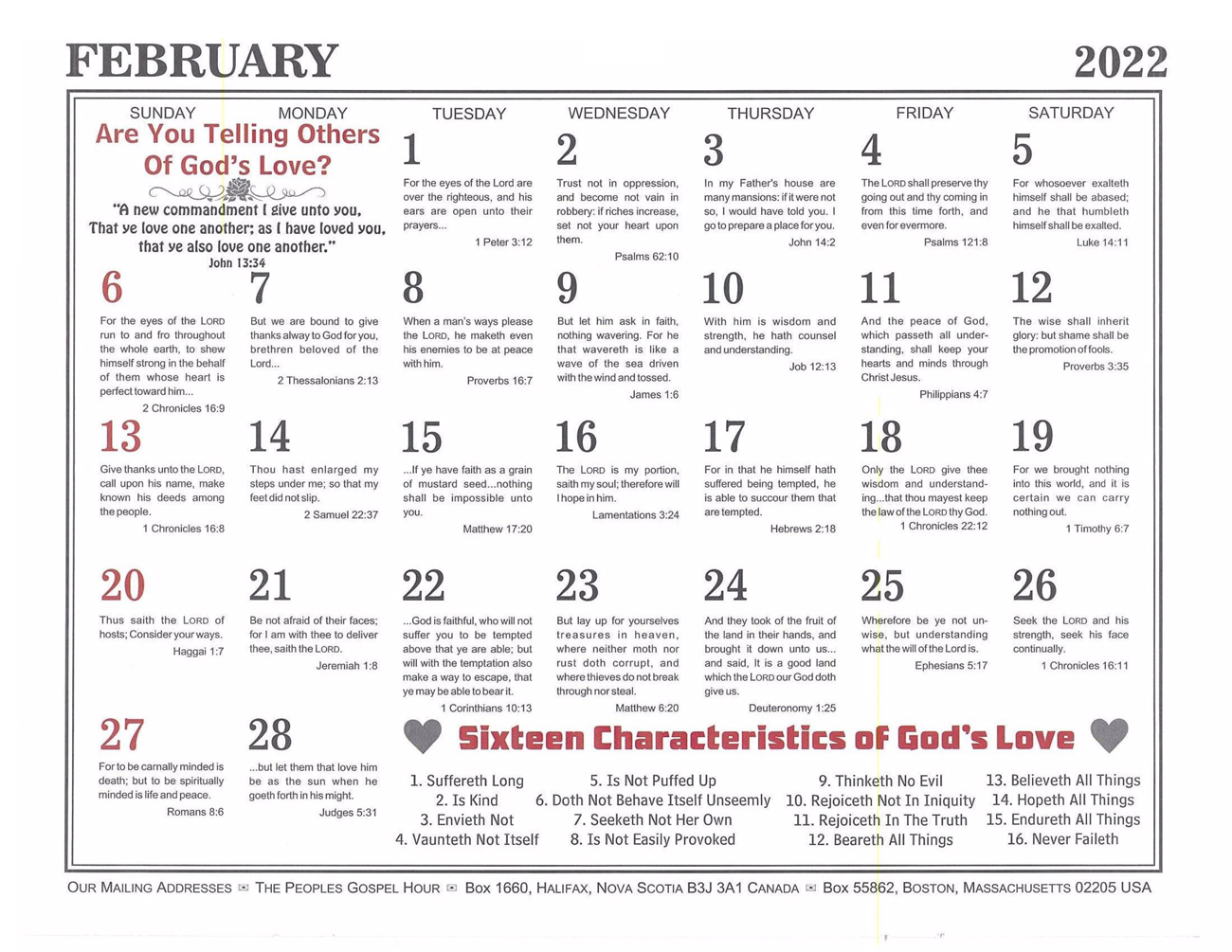 February: 2022 The Peoples Gospel Hour Calendar