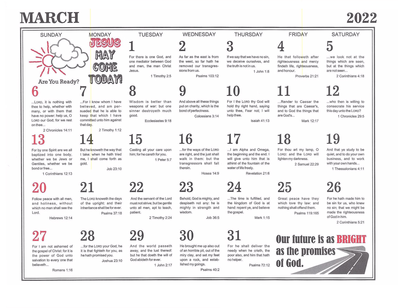 March: 2022 The Peoples Gospel Hour Calendar