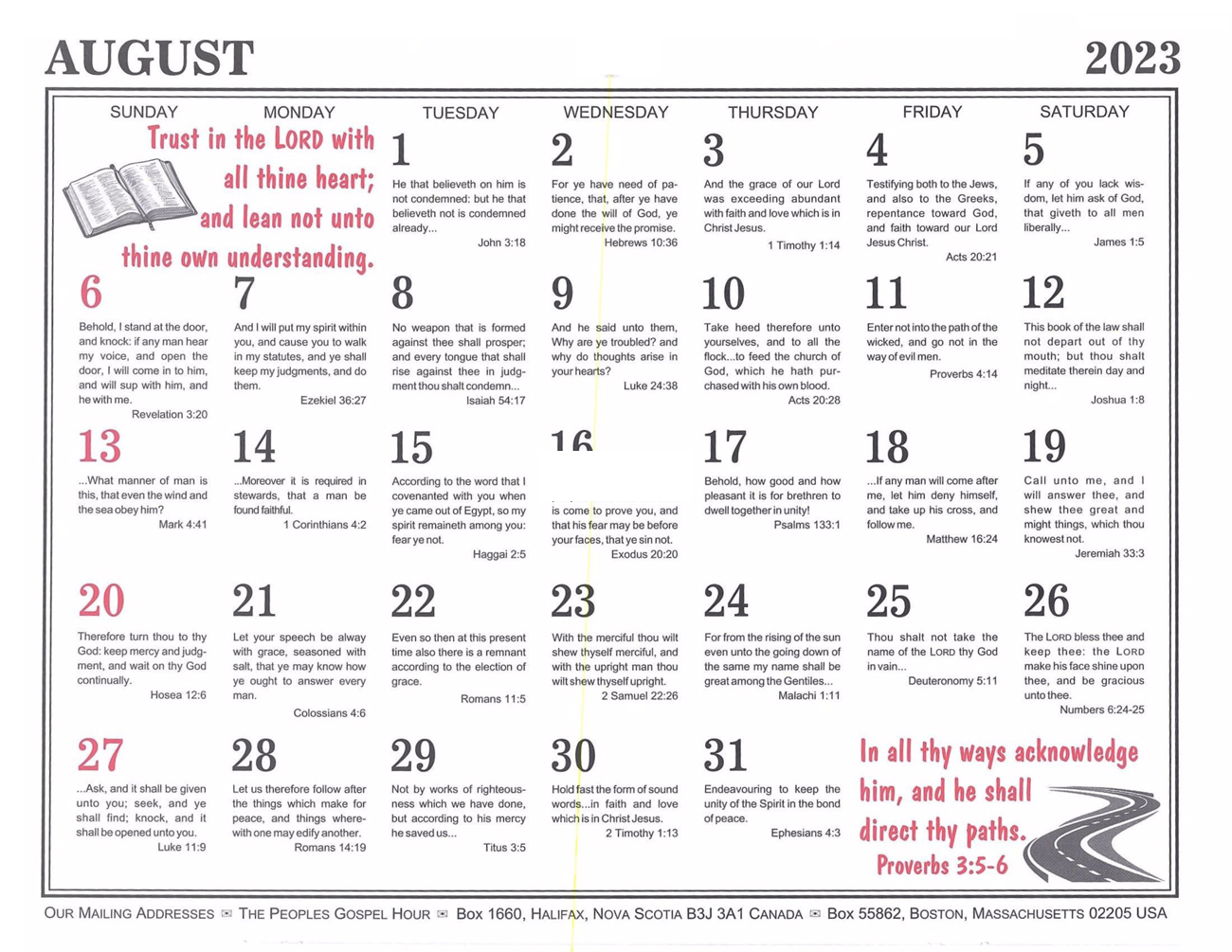 August: 2023 The Peoples Gospel Hour Calendar