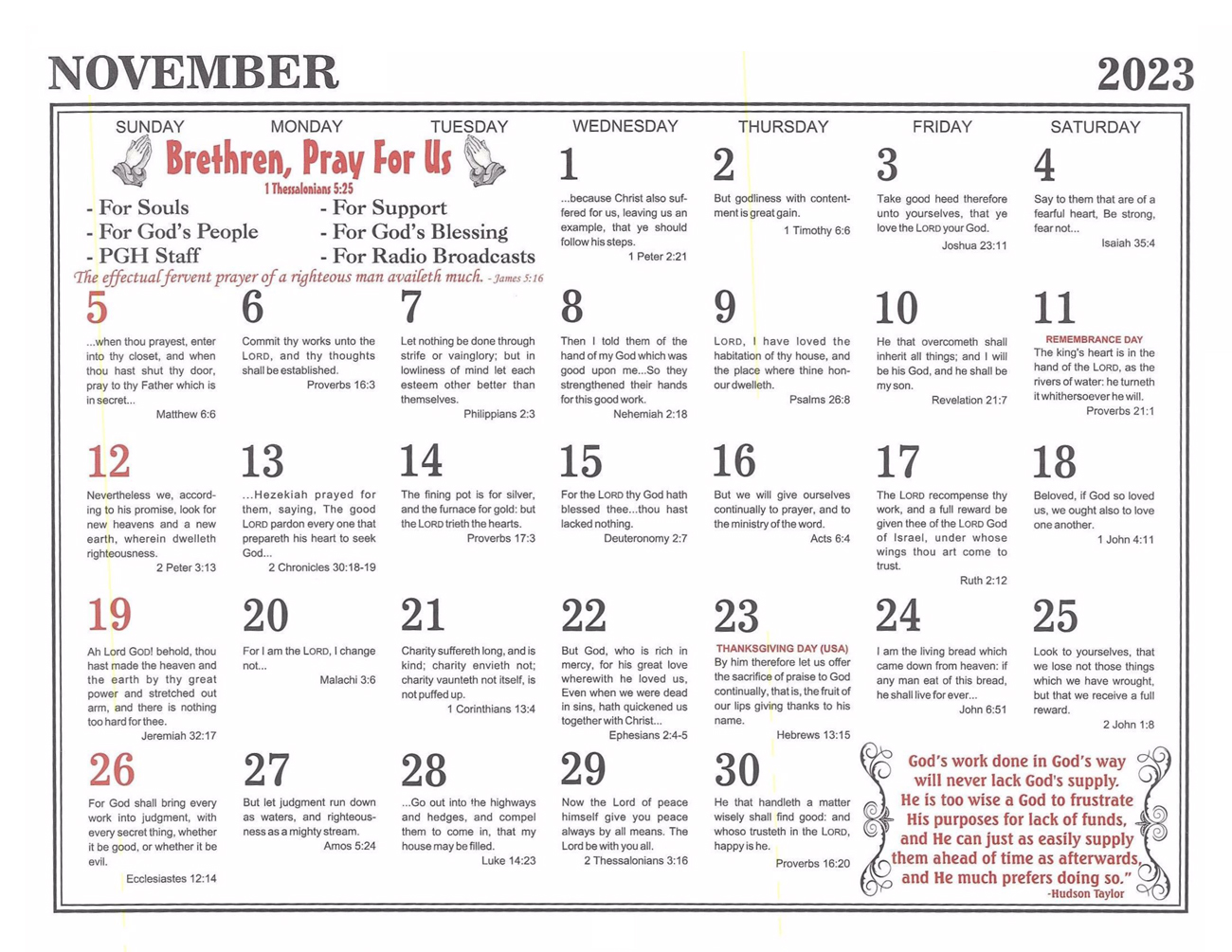 November: 2023 The Peoples Gospel Hour Calendar