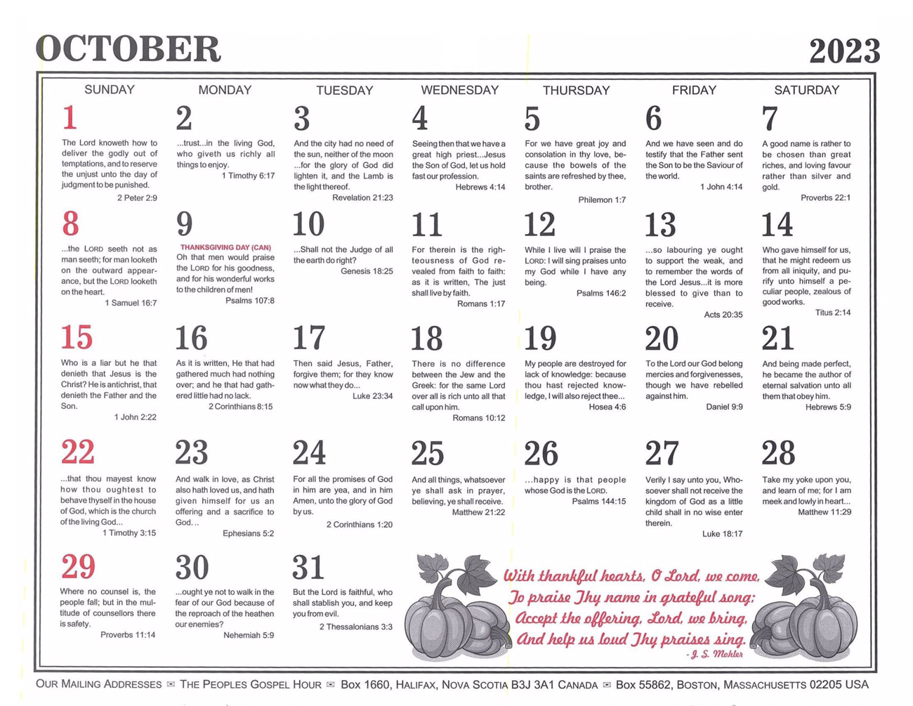 October: 2023 The Peoples Gospel Hour Calendar