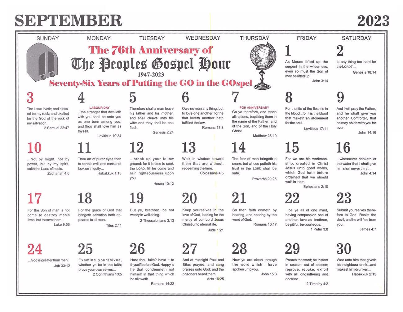 September: 2023 The Peoples Gospel Hour Calendar
