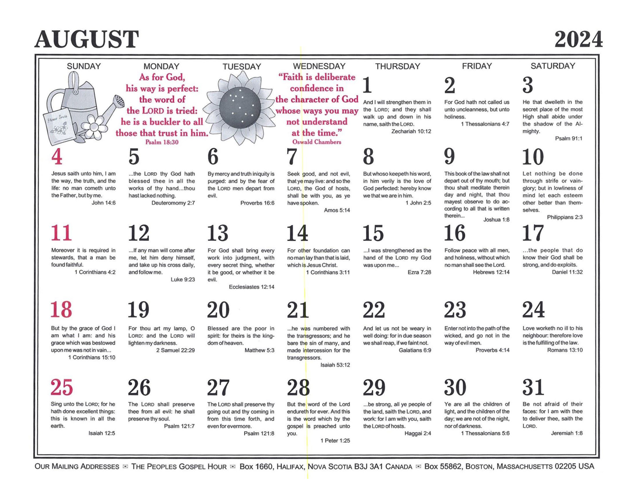August: 2024 The Peoples Gospel Hour Calendar
