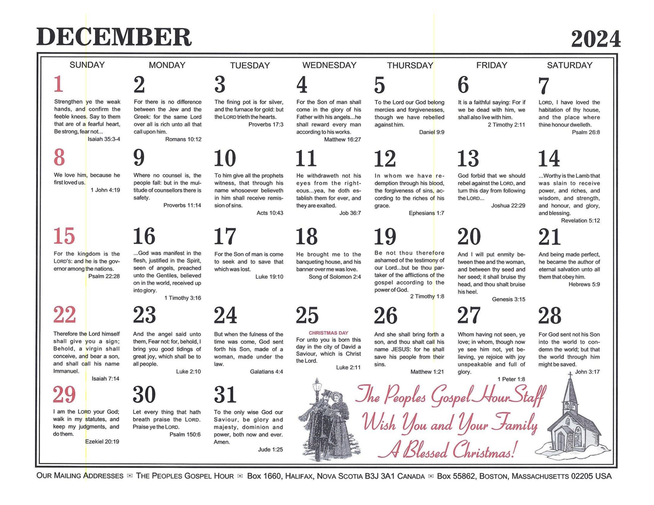 December: 2024 The Peoples Gospel Hour Calendar