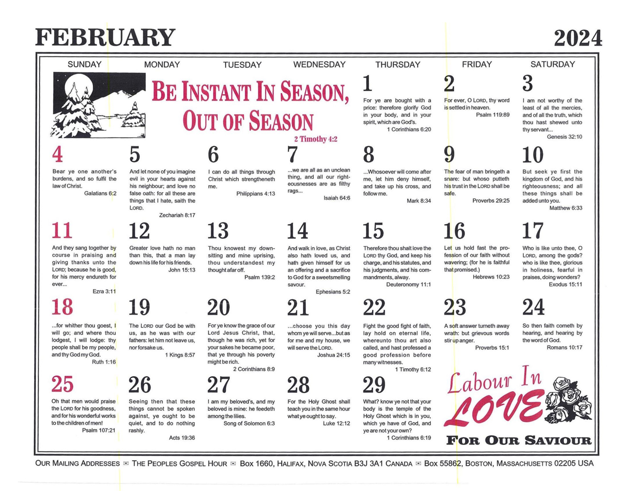 February: 2024 The Peoples Gospel Hour Calendar