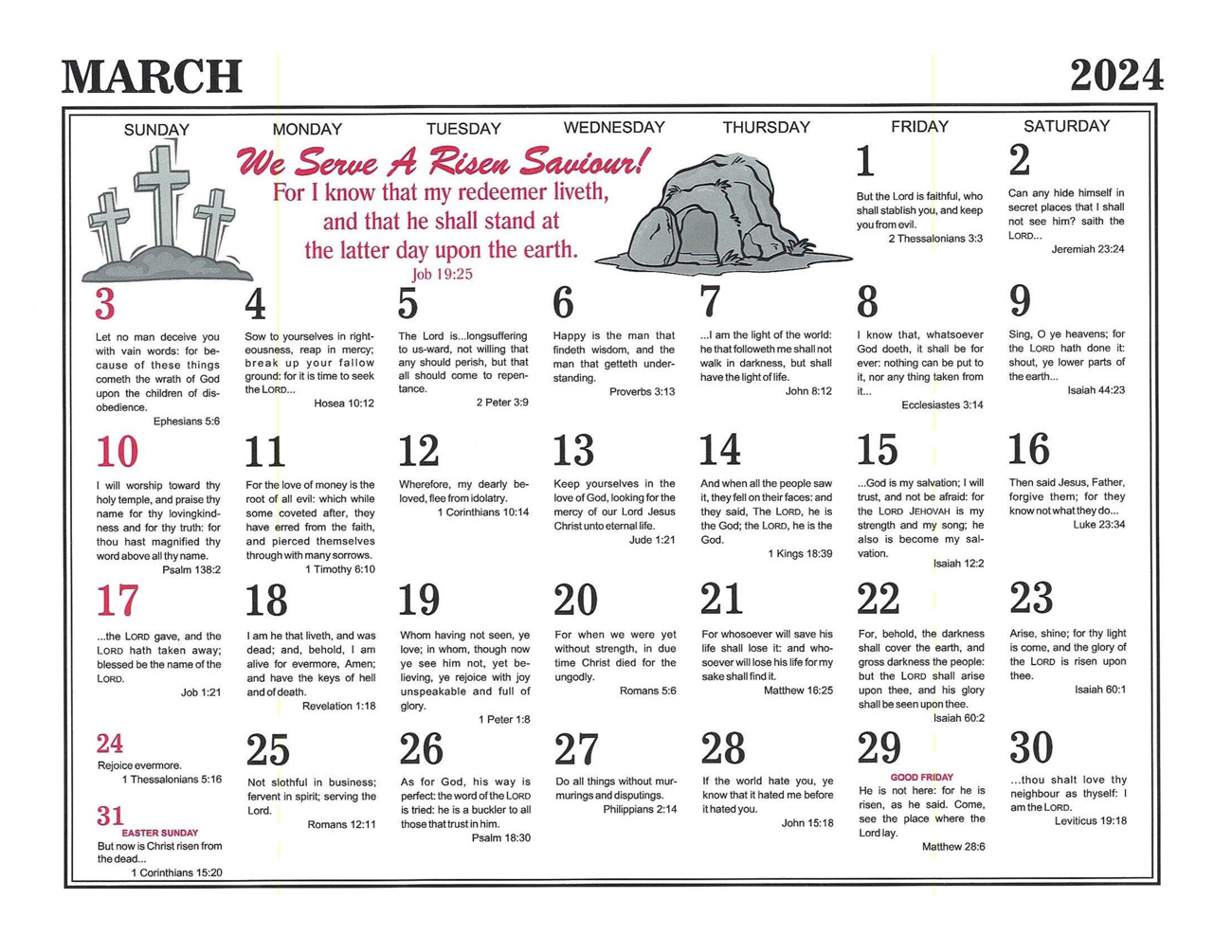 March: 2024 The Peoples Gospel Hour Calendar