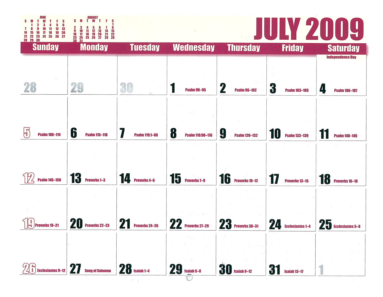 2009 Prophecy Calendar: July - Jewish and Christian Numerics