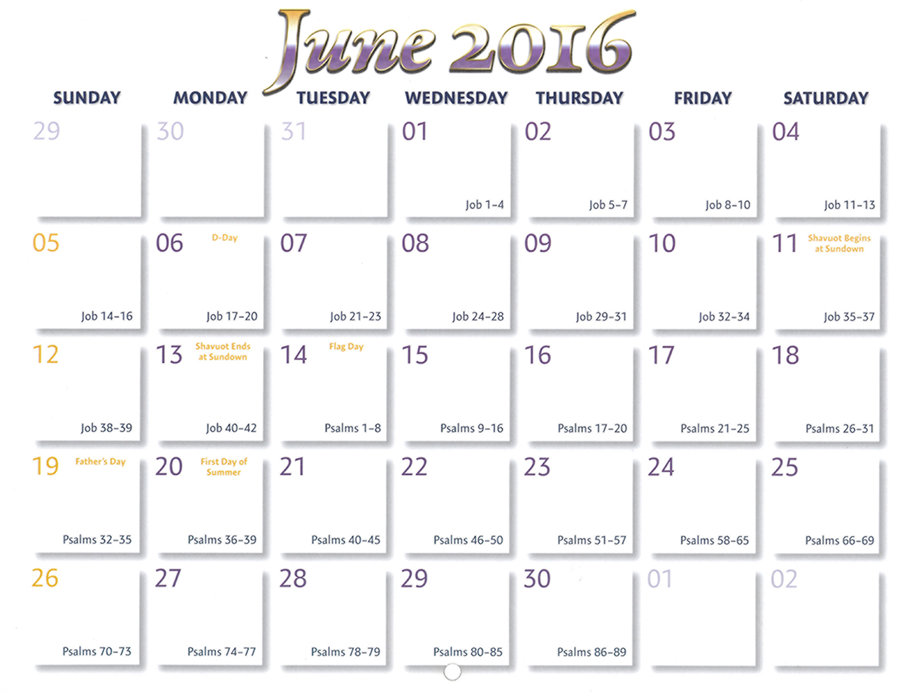 2016 Prophecy Calendar: June - Calendar